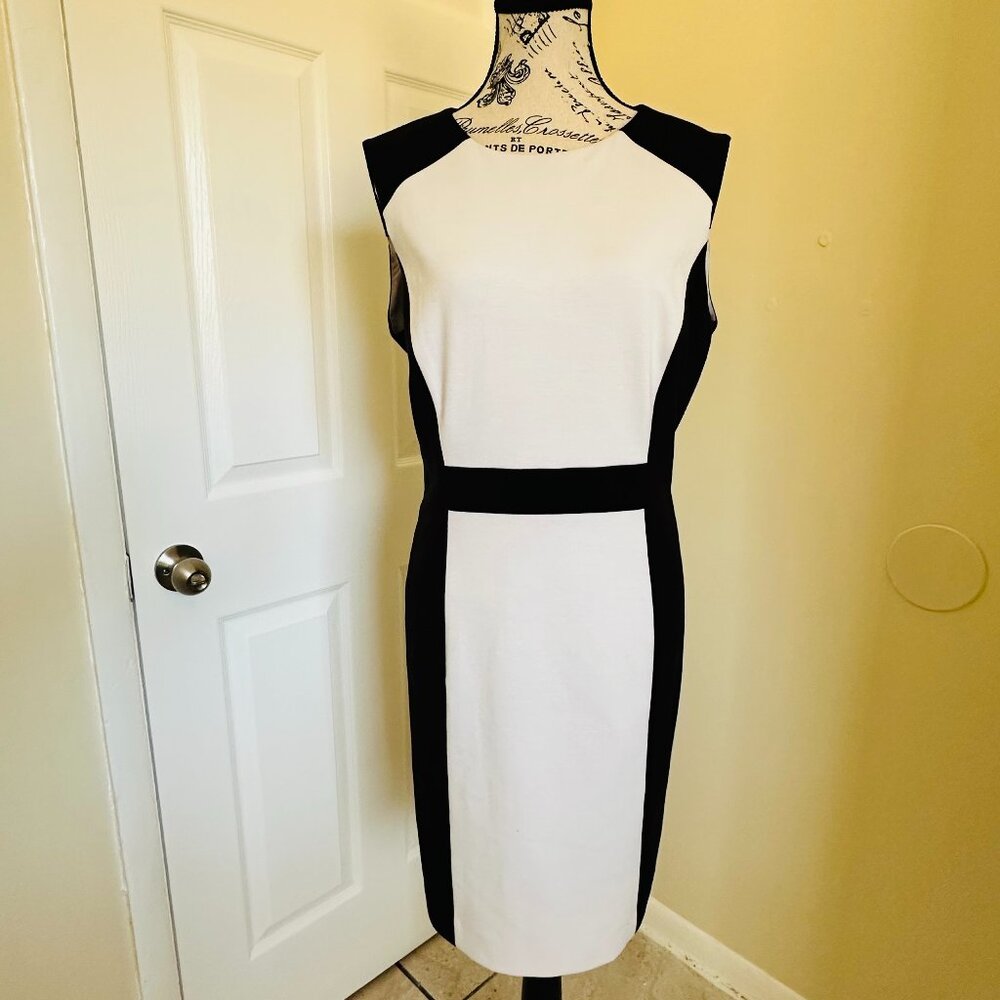 Tahari ASL Black & White Colorblock Sheath Dress Size 12
